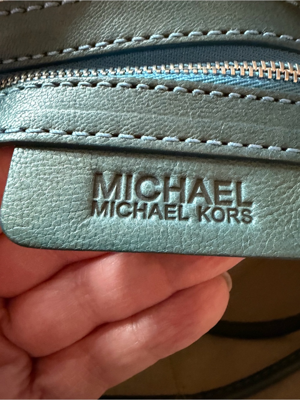 Michael Kors Vintage East West Teal Leather Shoulder Bag with Studded Zip Pocket - Picture 7 of 15